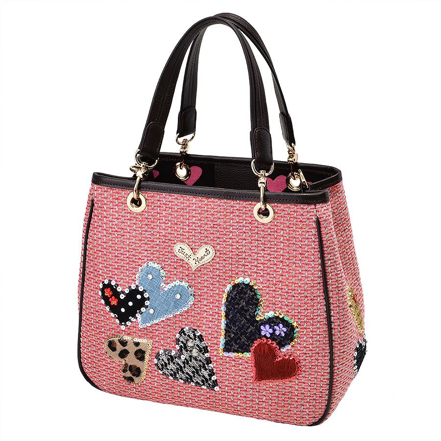 【美品】Think Bee! ハンドバッグ ピンク レザー ハート パッチワーク ハニービーブルース バッグ (2ウェイタイプ) (ピンク) / Think Bee