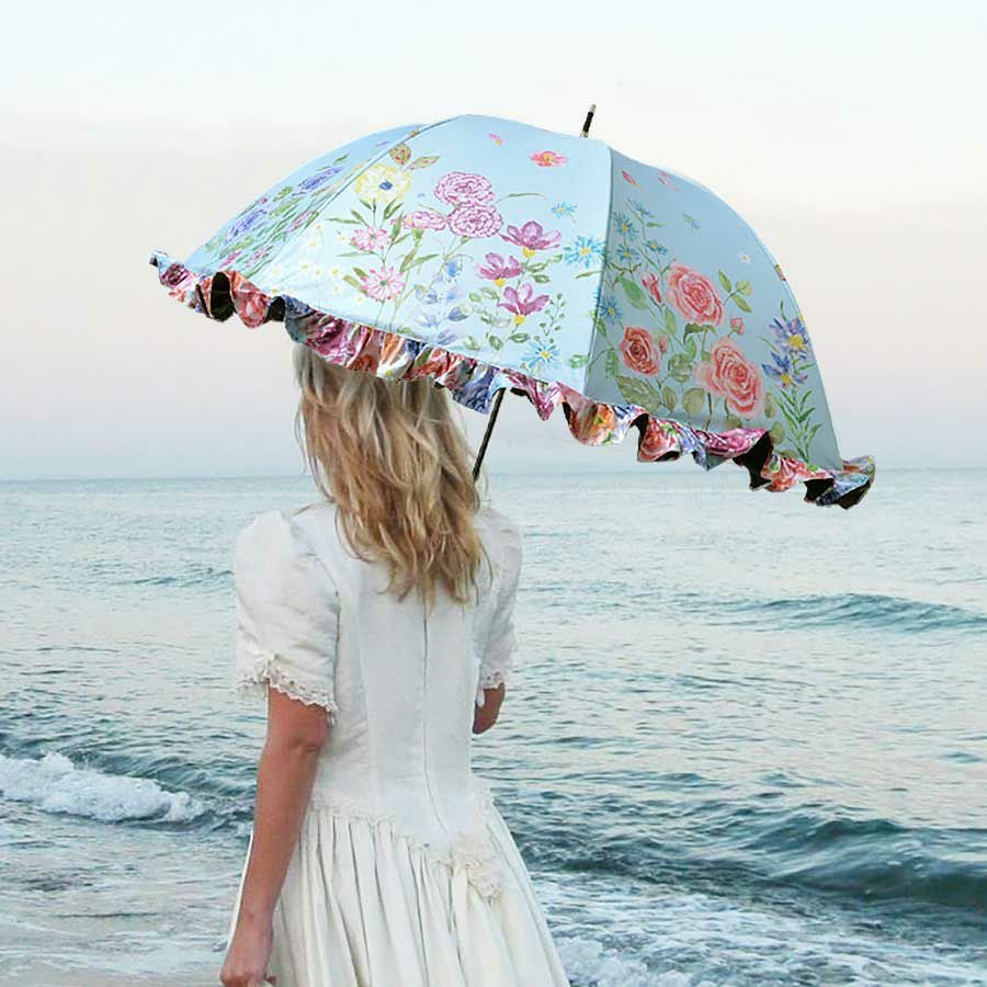 カサノヴァ 晴雨兼用長傘 (フリル付)(フラワーブルー) / Think Bee